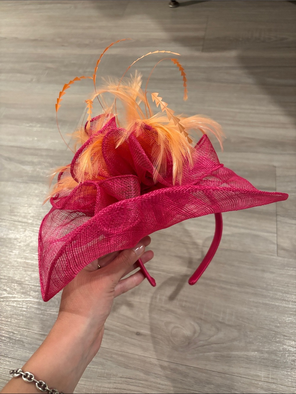 Scala pink feather fascinator hat headband
